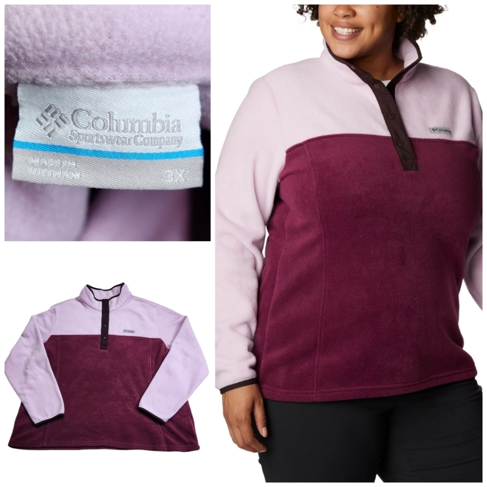 Columbia Sportswear Benton Springs 1/2 Snap Plus Sz 3X Pullover Purple/Maroon